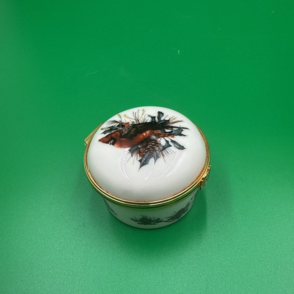 Lenox Small Hinged Lid Trinket Box, Multicolor Cardinal, Pinecone and Ribbon - Picture 2 of 8